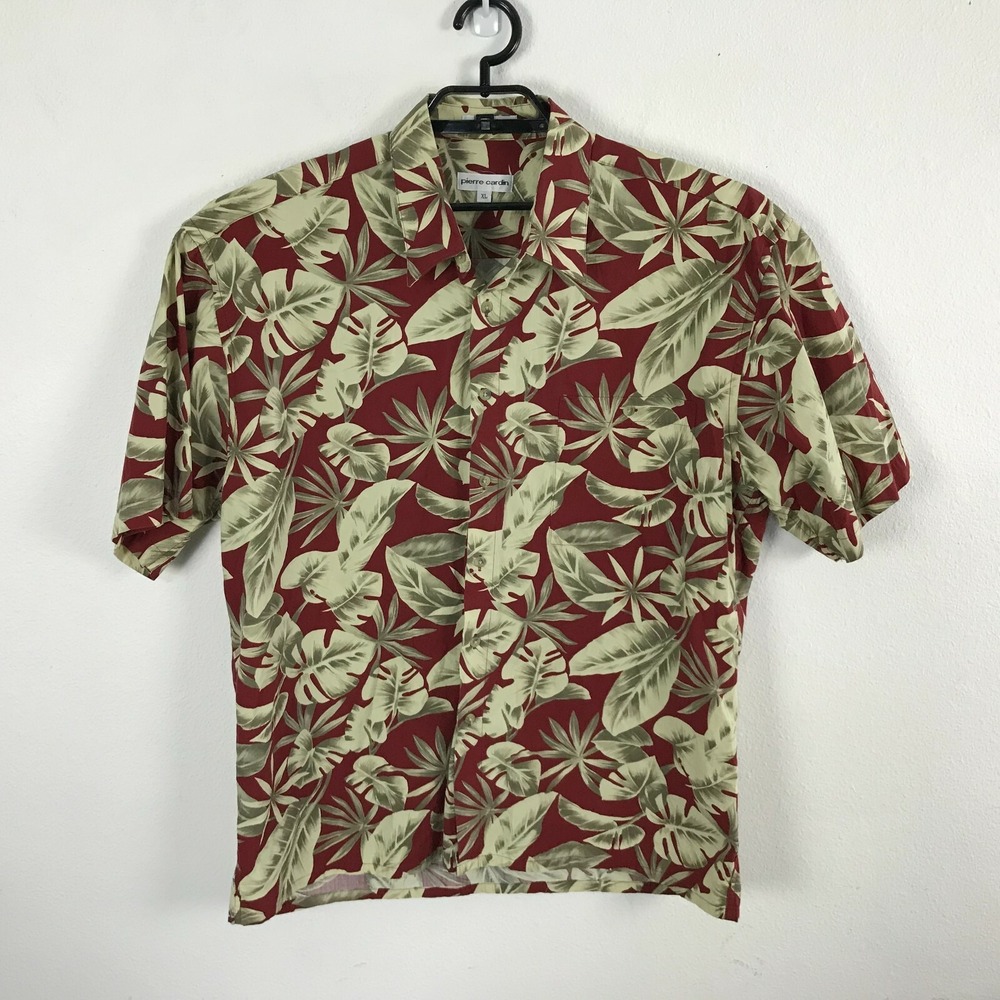 Pierre Cardin Hawaiian Shirt Size XL Cotton Multicolor Floral Short Sleeve Mens